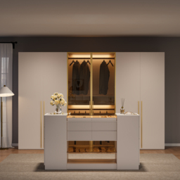 Minimalist and luxurious 6-door wardrobe with glass display and lighting - thumbnail 4