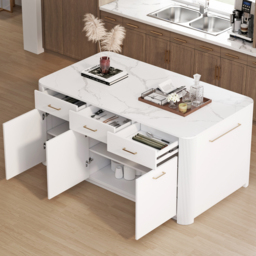 180 cm Modern Glossy Sintered Stone Kitchen Island with Adjustable Storage & Towel Rack - thumbnail 3