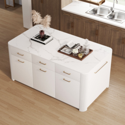180 cm Modern Glossy Sintered Stone Kitchen Island with Adjustable Storage & Towel Rack - thumbnail 2