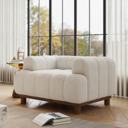 "49"" Boucle Lounge Accent Chair with Armrest and Wood Legs" - thumbnail 1