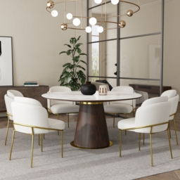 "59"" Round Marble Dining Table Sintered Stone Top for 6 Person Mid-Century Modern" - thumbnail 2