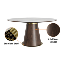 "59"" Round Marble Dining Table Sintered Stone Top for 6 Person Mid-Century Modern" - thumbnail 4