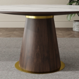 "59"" Round Marble Dining Table Sintered Stone Top for 6 Person Mid-Century Modern" - thumbnail 7