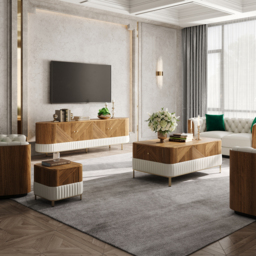 Wovent Walnut & Leather TV Stand & Coffee Table Set - thumbnail 1