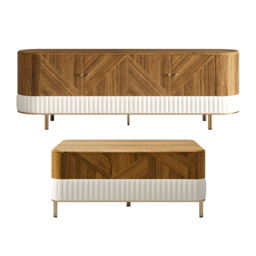 Wovent Walnut & Leather TV Stand & Coffee Table Set - thumbnail 2