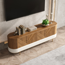 Wovent Walnut & Leather TV Stand & Coffee Table Set - thumbnail 4