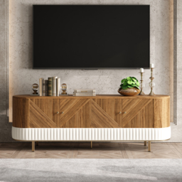 Wovent Walnut & Leather TV Stand & Coffee Table Set - thumbnail 3