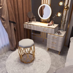 Extendable Modern White Dressing Table 5 Drawers Dressing Table Set with Stool and Mirror - thumbnail 4