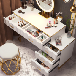 Extendable Modern White Dressing Table 5 Drawers Dressing Table Set with Stool and Mirror - thumbnail 3