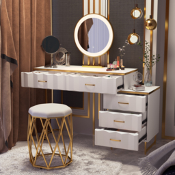 Extendable Modern White Dressing Table 5 Drawers Dressing Table Set with Stool and Mirror - thumbnail 1