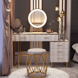 Extendable Modern White Dressing Table 5 Drawers Dressing Table Set with Stool and Mirror - thumbnail 2