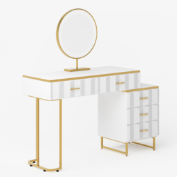 Extendable Modern White Dressing Table 5 Drawers Dressing Table Set with Stool and Mirror - thumbnail 9
