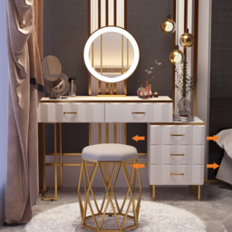 Extendable Modern White Dressing Table 5 Drawers Dressing Table Set with Stool and Mirror - thumbnail 5