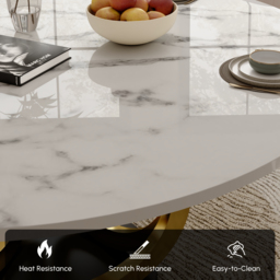 Round Dining Table Sintered Stone Top Gold & Black Pedestal for 6 Person Modern White - thumbnail 7