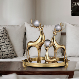 3 Pieces Gold Resin Reindeer Sculpture Chrismas Deer Decor Art Ornament Living Room - thumbnail 5