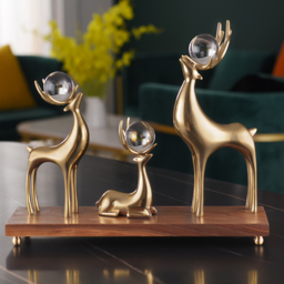 3 Pieces Gold Resin Reindeer Sculpture Chrismas Deer Decor Art Ornament Living Room - thumbnail 4