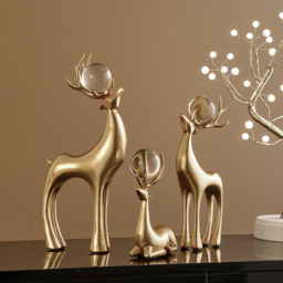 3 Pieces Gold Resin Reindeer Sculpture Chrismas Deer Decor Art Ornament Living Room - thumbnail 2