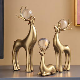 3 Pieces Gold Resin Reindeer Sculpture Chrismas Deer Decor Art Ornament Living Room - thumbnail 1