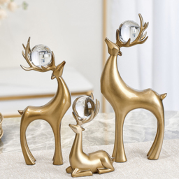 3 Pieces Gold Resin Reindeer Sculpture Chrismas Deer Decor Art Ornament Living Room - thumbnail 3