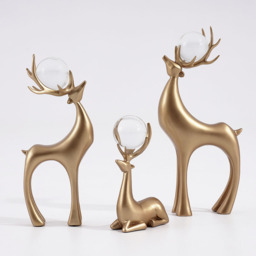 3 Pieces Gold Resin Reindeer Sculpture Chrismas Deer Decor Art Ornament Living Room - thumbnail 8