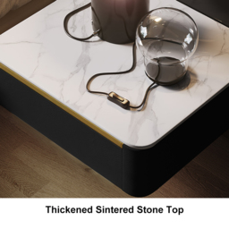 Modern Black Floating Bedside Table 1 Drawer Bedside Table with Sintered Stone Top - thumbnail 4