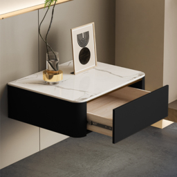 Modern Black Floating Bedside Table 1 Drawer Bedside Table with Sintered Stone Top - thumbnail 2