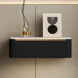 Modern Black Floating Bedside Table 1 Drawer Bedside Table with Sintered Stone Top - thumbnail 3