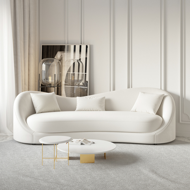 Luxury 2130mm Off White Velvet Upholstered Sofa 3-Seater Sofa Solid Wood Frame - image 1