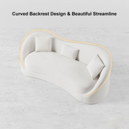 Luxury 2130mm Off White Velvet Upholstered Sofa 3-Seater Sofa Solid Wood Frame - thumbnail 9
