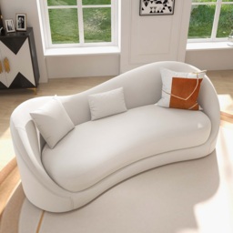 Luxury 2130mm Off White Velvet Upholstered Sofa 3-Seater Sofa Solid Wood Frame - thumbnail 7