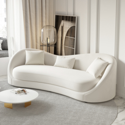 Luxury 2130mm Off White Velvet Upholstered Sofa 3-Seater Sofa Solid Wood Frame - thumbnail 2