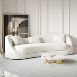 Luxury 2130mm Off White Velvet Upholstered Sofa 3-Seater Sofa Solid Wood Frame - thumbnail 4