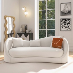 Luxury 2130mm Off White Velvet Upholstered Sofa 3-Seater Sofa Solid Wood Frame - thumbnail 6