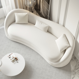 Luxury 2130mm Off White Velvet Upholstered Sofa 3-Seater Sofa Solid Wood Frame - thumbnail 3