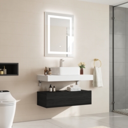90 cm Floating Bathroom Vanity Set with Single Sink White and Black Modern Style - thumbnail 5