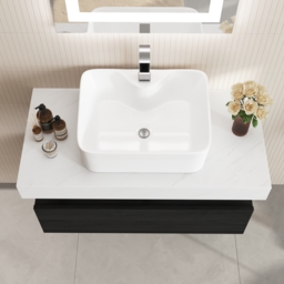 90 cm Floating Bathroom Vanity Set with Single Sink White and Black Modern Style - thumbnail 3