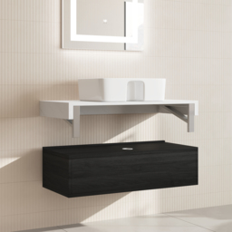 90 cm Floating Bathroom Vanity Set with Single Sink White and Black Modern Style - thumbnail 2