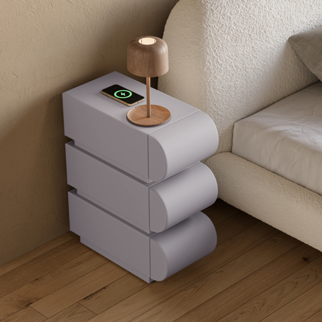 Narrow Modern White Leather Smart Nightstand with Wireless Charger 3 Drawers Bedside Table with USB & Type-C Ports  Set of 2 - image 1
