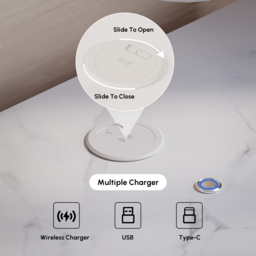 Narrow Modern White Leather Smart Nightstand with Wireless Charger 3 Drawers Bedside Table with USB & Type-C Ports  Set of 2 - thumbnail 7