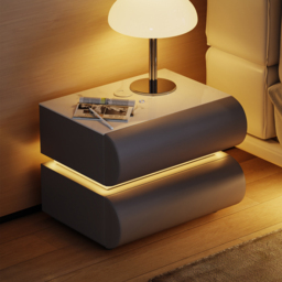 Narrow Modern White Leather Smart Nightstand with Wireless Charger 3 Drawers Bedside Table with USB & Type-C Ports  Set of 2 - thumbnail 2