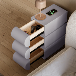 Narrow Modern White Leather Smart Nightstand with Wireless Charger 3 Drawers Bedside Table with USB & Type-C Ports  Set of 2 - thumbnail 6