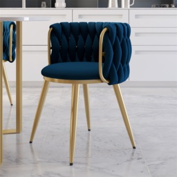 Sweave Nordic Dining Chairs Velvet Upholstery Blue Barrel Back Round Accent Dining Room Chairs