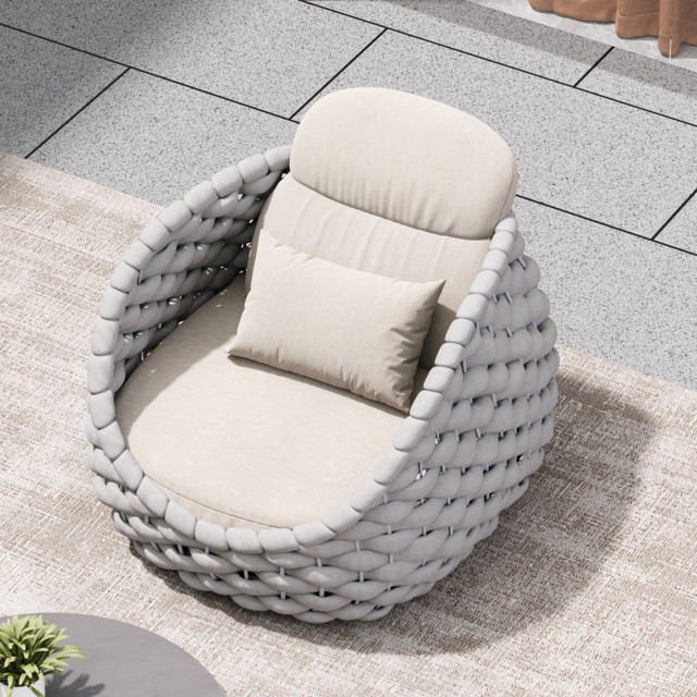 Cocaro Garden Aluminium & Rope Weave Swivel Lounge Chair in Grey & White - image 1