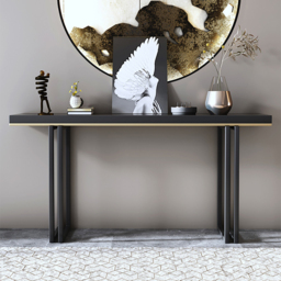 1200mm Entry Accent Table Narrow Console Table Black Solid Wood & Metal in Large - thumbnail 3
