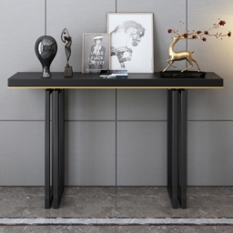 1200mm Entry Accent Table Narrow Console Table Black Solid Wood & Metal in Large - thumbnail 1