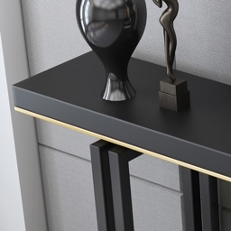 1200mm Entry Accent Table Narrow Console Table Black Solid Wood & Metal in Large - thumbnail 4