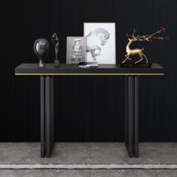 1200mm Entry Accent Table Narrow Console Table Black Solid Wood & Metal in Large - thumbnail 2