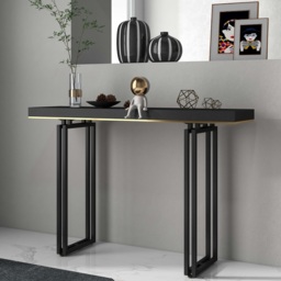 1200mm Entry Accent Table Narrow Console Table Black Solid Wood & Metal in Large - thumbnail 6