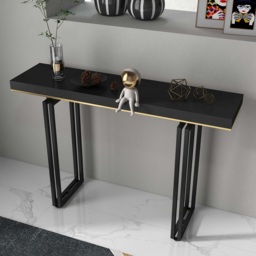 1200mm Entry Accent Table Narrow Console Table Black Solid Wood & Metal in Large - thumbnail 7
