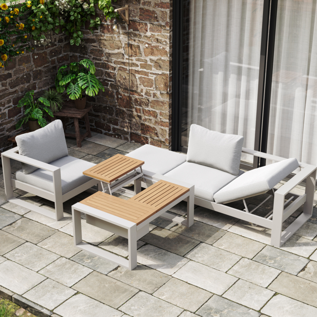 4-Pieces Modular Outdoor Sofa Set Aluminum & Acacia for 4 Person in Light Grey - image 1